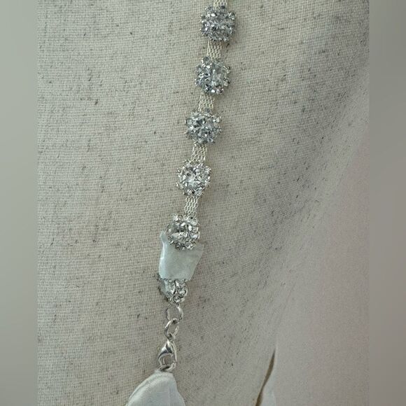 NWT RETROFETE Evalina Dress Whitesatin bridal mini with rhinestone straps. Sz M - Picture 13 of 16